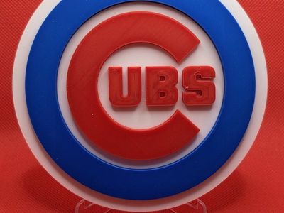 Custom Chicago Cubs 'Cubs' Logo 3D Printed Desk Art/Display - Red, White, & Blue, 5.5" Diameter
