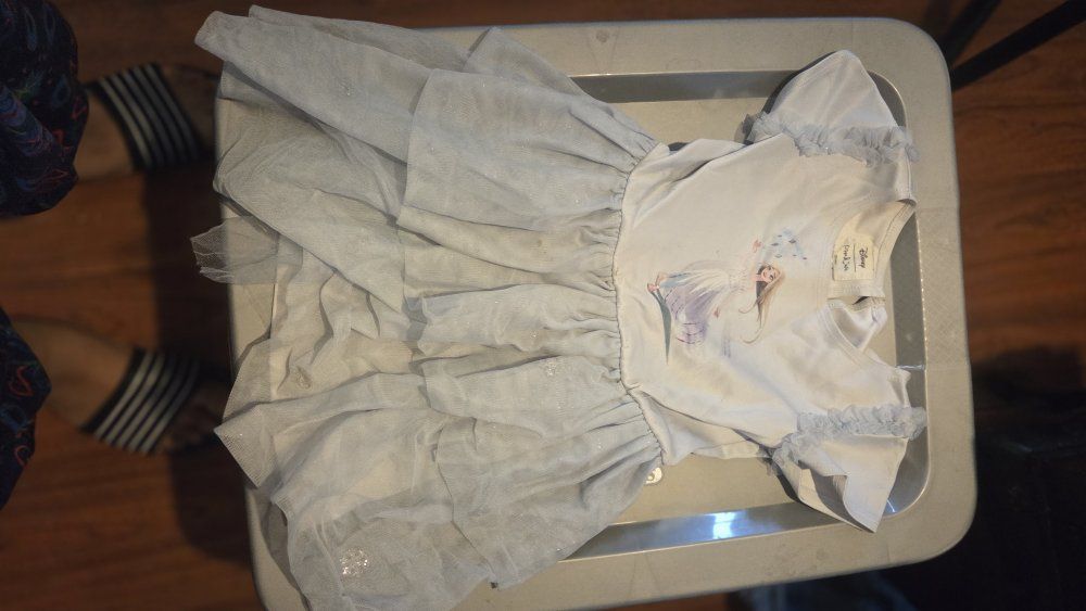 Disney Pepa & Julie Frozen Elsa Dress Toddler Girl's 5T, White/Gray Tulle