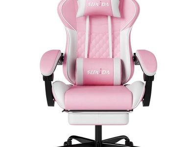 Brand New Pink & White Ergonomic Gaming Chair w/ Footrest (NIB)