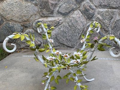 Vintage Italian Tole Floral Coffee Table Hollywood Regency Patio Sunroom Garden