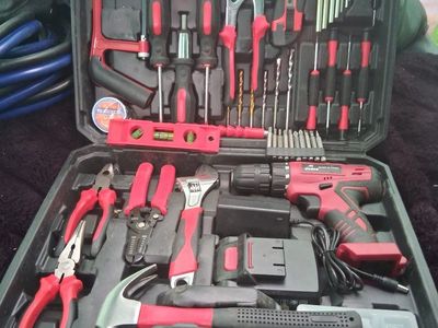 DEDEO 101-Piece Cordless Drill & Hand Tool Set - Red & Black Kit with Case