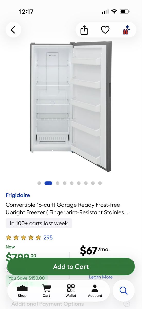 Frigidaire 16 cu ft Convertible Upright Freezer - Stainless Steel