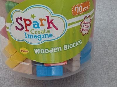 Spark Create Imagine 70pc Wooden Blocks - Natural & Color Blocks for 24m+