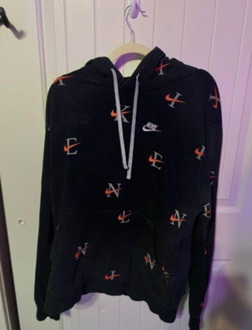Nike All-Over Logo Print Black Hoodie - Size XL