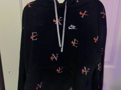Nike All-Over Logo Print Black Hoodie - Size XL