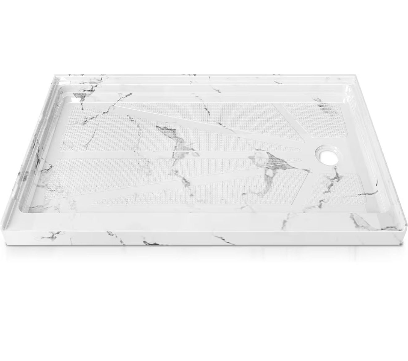 New CKB 60 in x 32 in Shower Base, Carrara White Alcove Shower Pan with Right Drain, Low Profile Single Threshold,