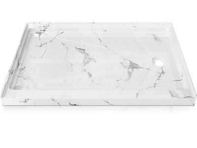 New CKB 60 in x 32 in Shower Base, Carrara White Alcove Shower Pan with Right Drain, Low Profile Single Threshold,