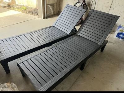 New Set of 2 Outdoor Gray Patio Chaise Lounge Chairs, Weather-Resistant
