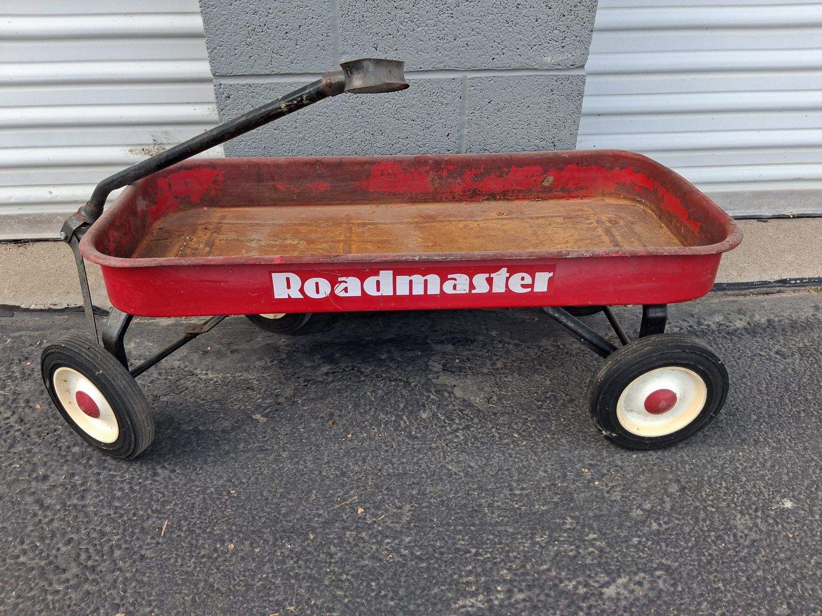 Vintage Roadmaster Steel Toy Wagon Red Paint Classic White Wheels Sturdy Metal