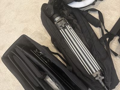 Professional Video Kit: Ring Light, heavy duty pro Tripods, professional Telwprompter , and Carrying Cases for everything.