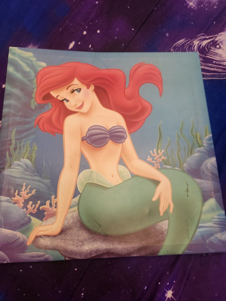 Disney Little Mermaid Ariel Wooden Canvas Wall Art - Beauty of the Sea (Damaged Frame)