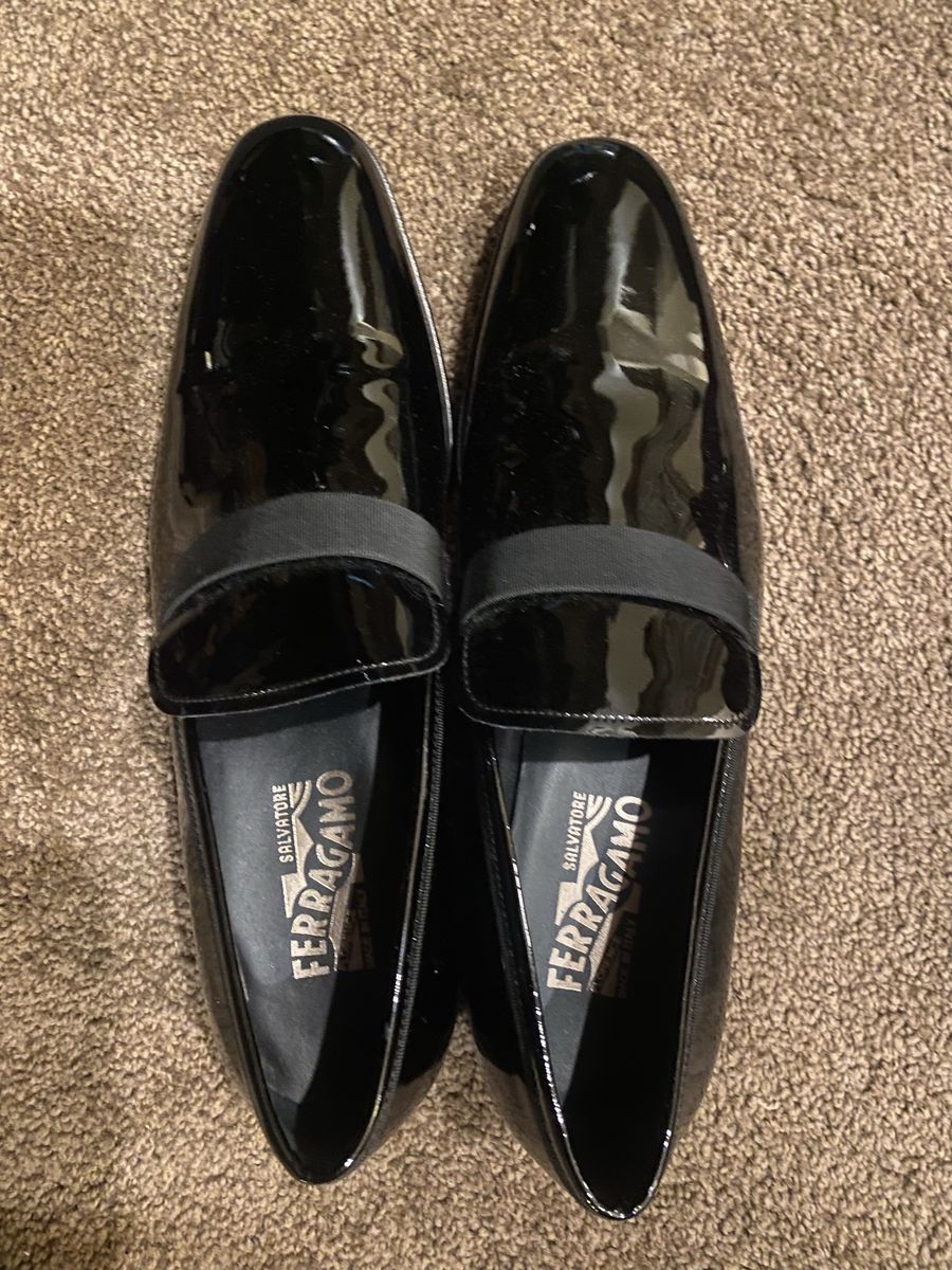 Salvatore Ferragamo Antoane Patent Leather Loafers Size 10.5 D Black