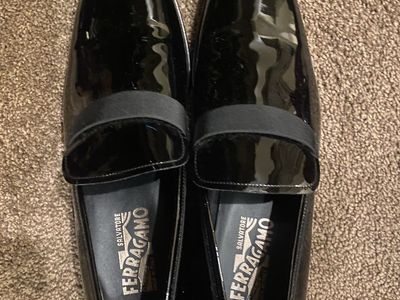 Salvatore Ferragamo Antoane Patent Leather Loafers Size 10.5 D Black