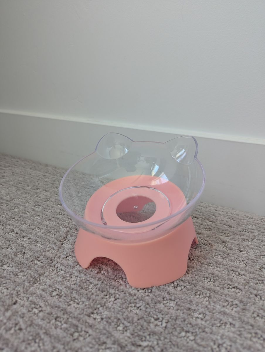Clear/Pink Cat Food Bowl