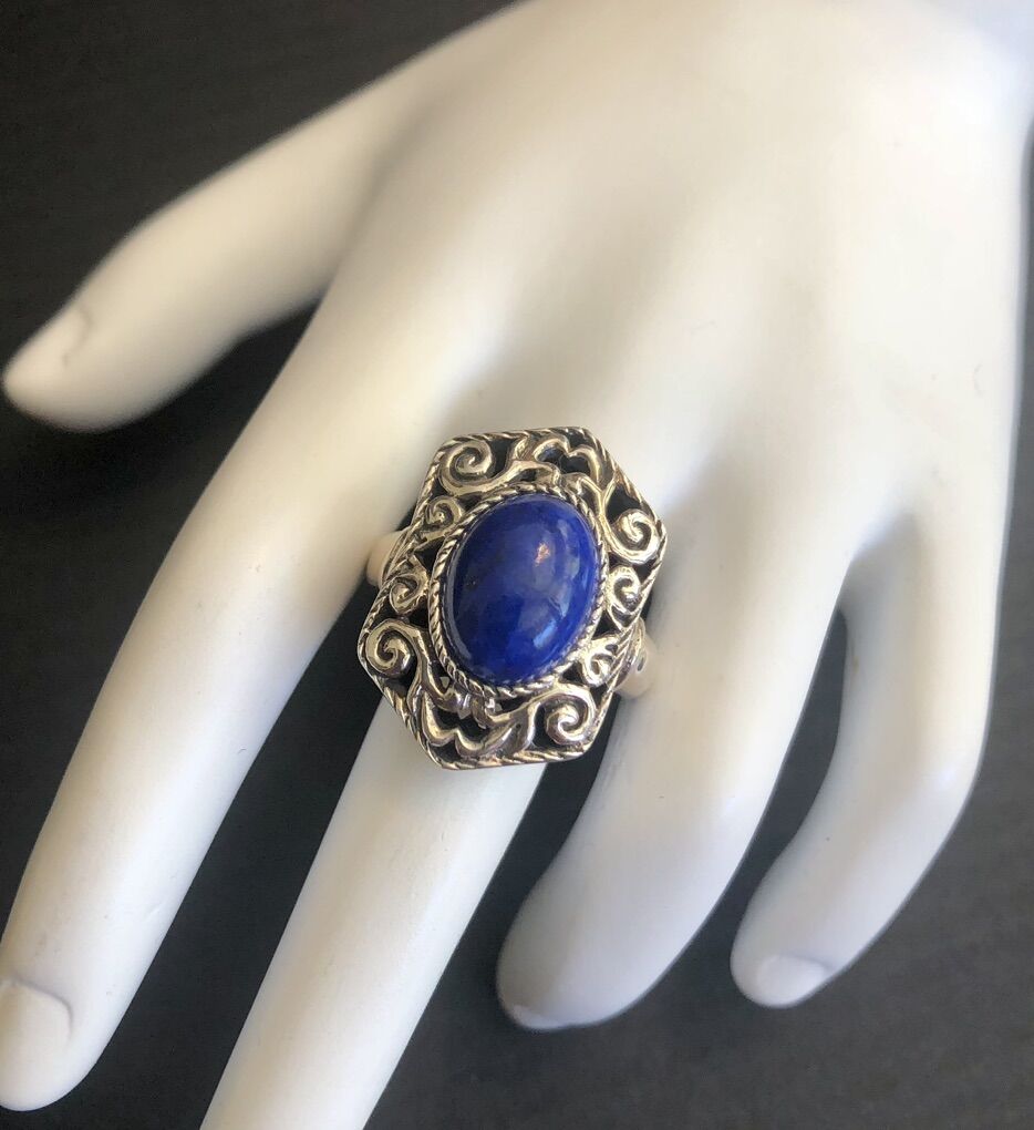 Ornate Sterling Silver With Lapis Lazuli Ring