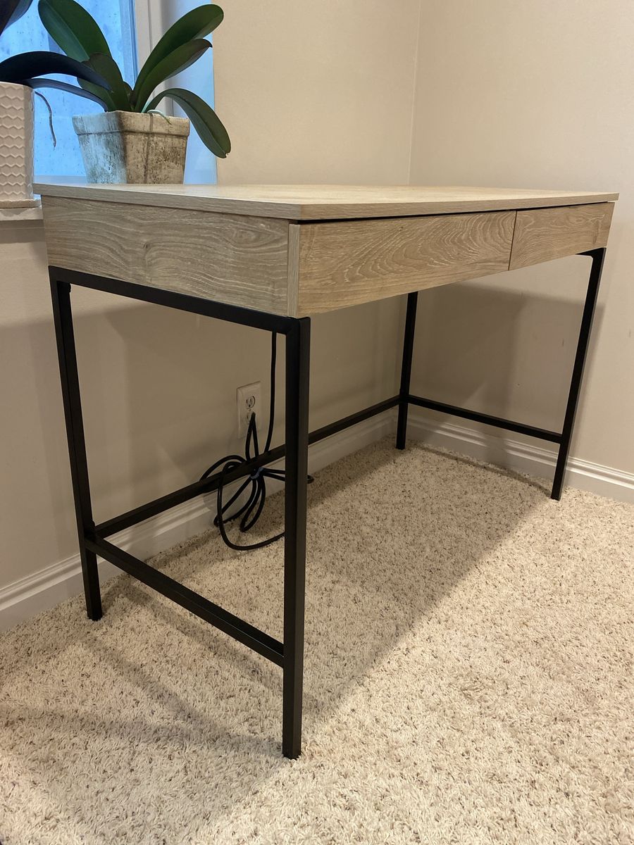 Target  Modern Wood & Metal Desk with 2 Drawers - Light Oak Finish, Sturdy Frame