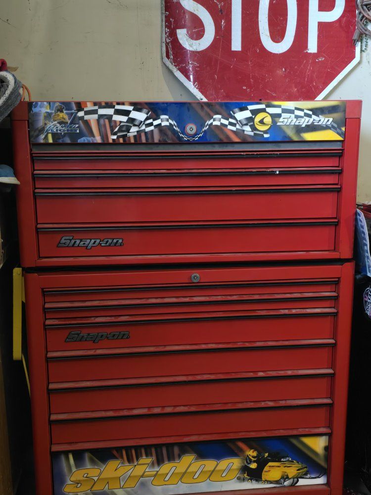 Snap-on Red Rolling Tool Box Chest Cabinet with Ski-Doo Accents