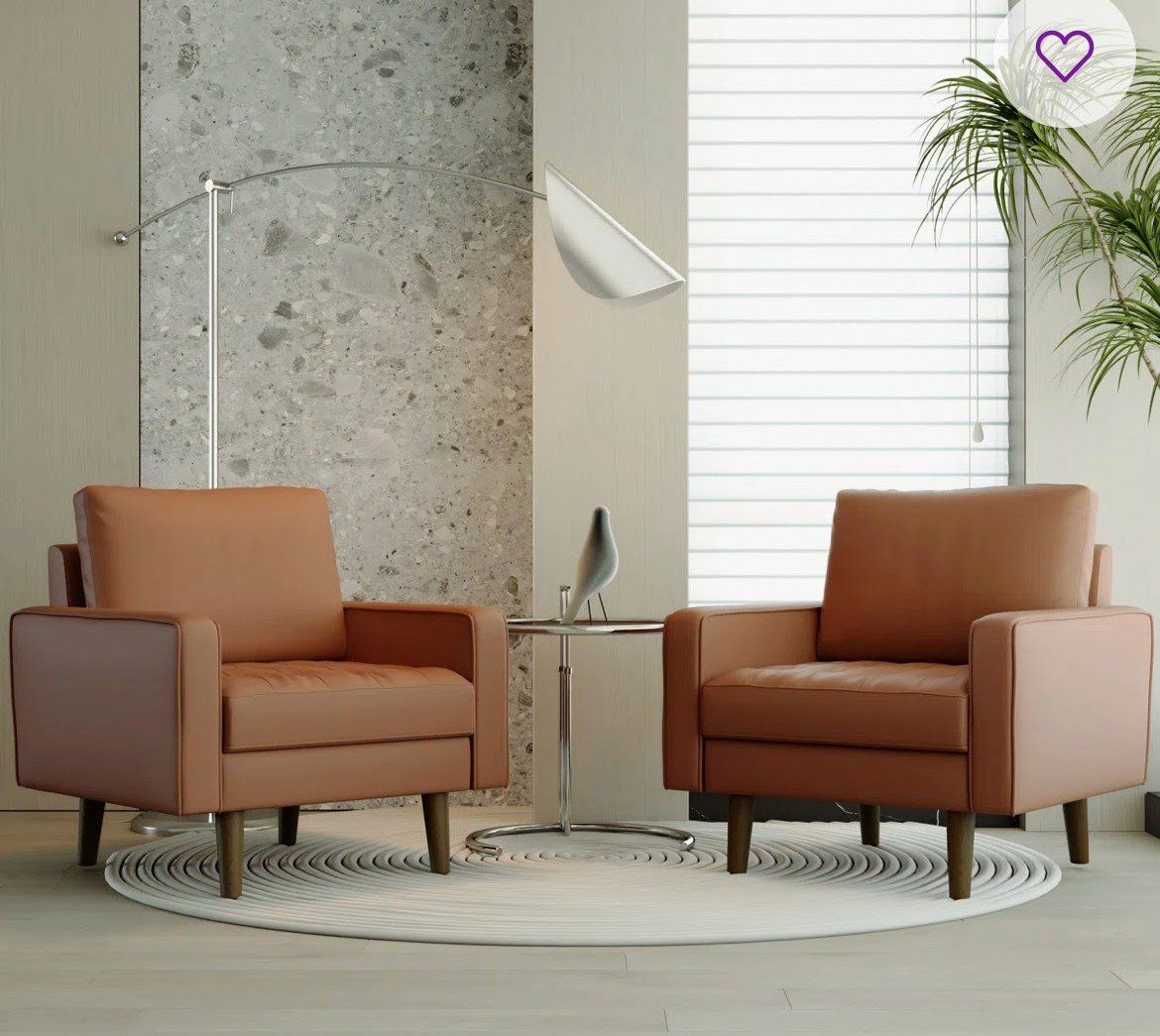 Modern Brown Leather Armchair - Single Seater Accent Chair with Wooden Legs