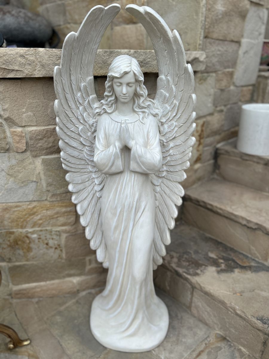 Large Praying Angel Garden Statue with Detailed Wings