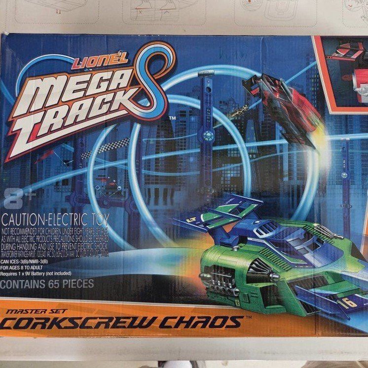 Lionel Mega Tracks Corkscrew Chaos Master Set - 65 Piece Electric Toy Race Track