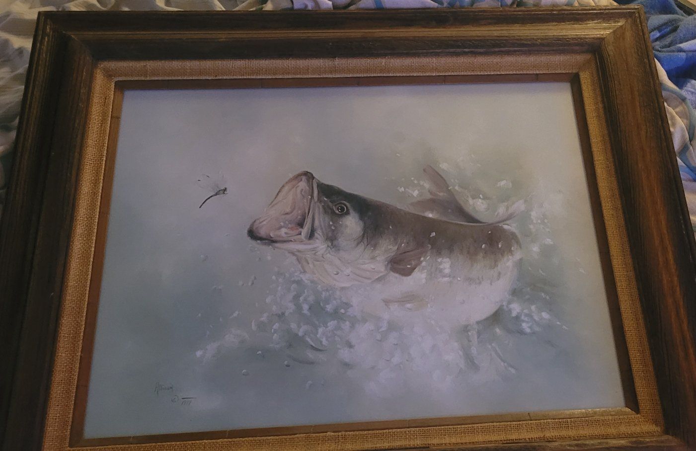 Vintage Framed Bass Fish Painting Signed Betty Allison 1977 Wildlife Artwork