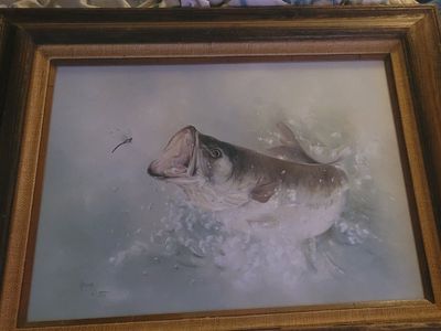 Vintage Framed Bass Fish Painting Signed Betty Allison 1977 Wildlife Artwork