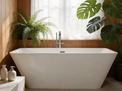 GarveeHome 59'' Freestanding Bathtub, Deep Soaking