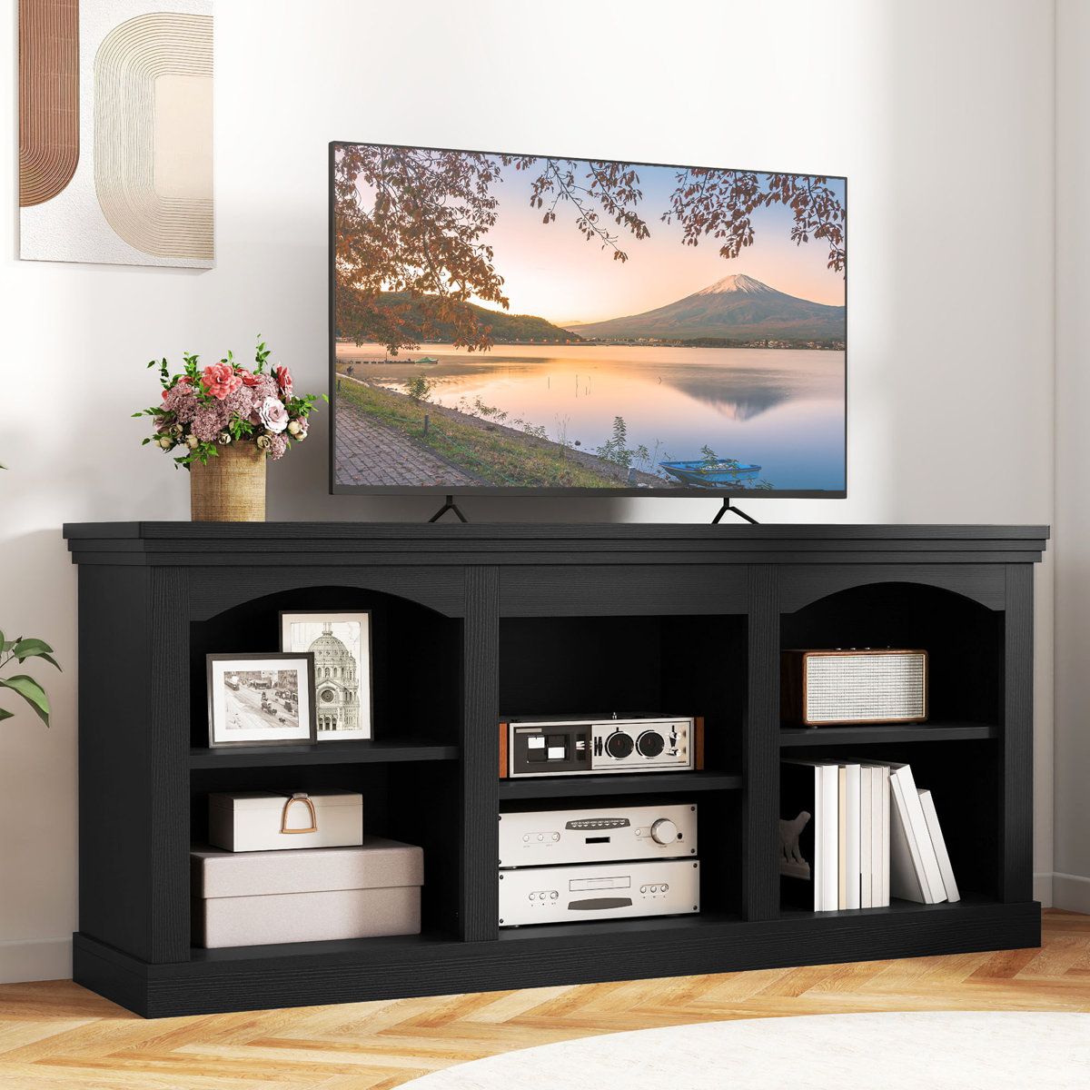 Dextrus TV Stand for 59" TV, Farmhouse Entertainment Center with Adjustable Shelf