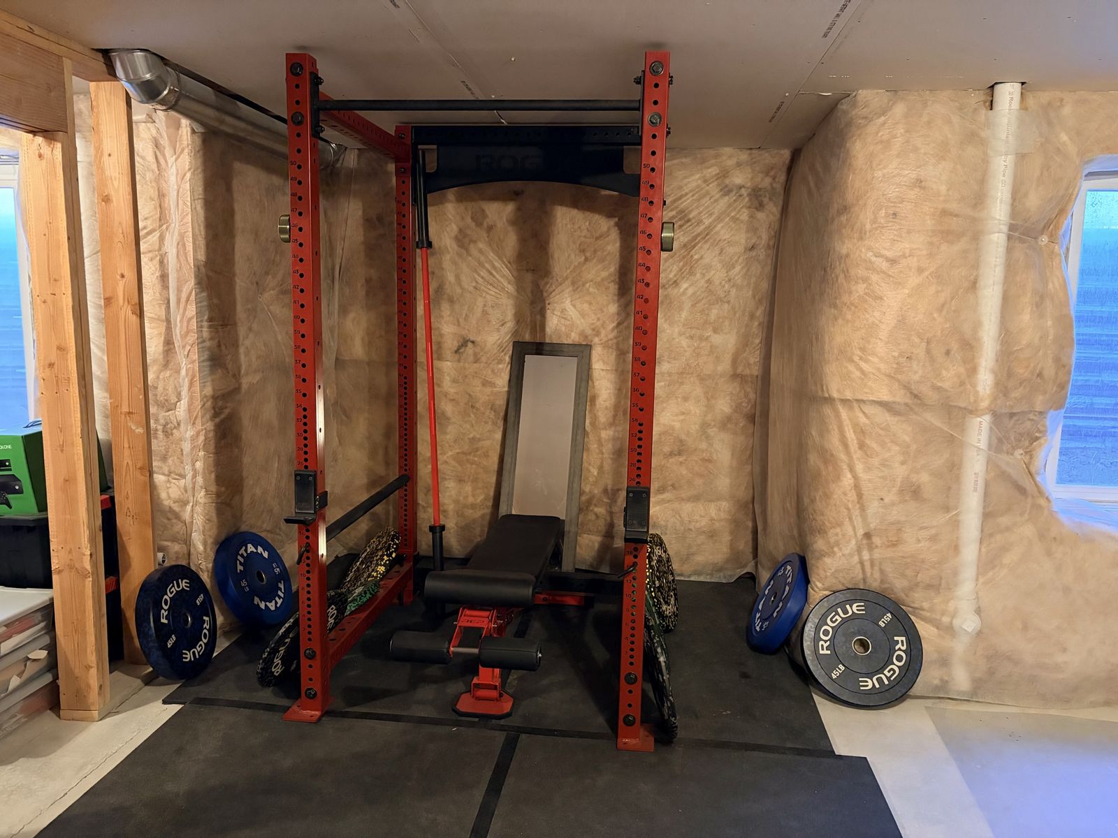 Rogue Squat Rack and accessories