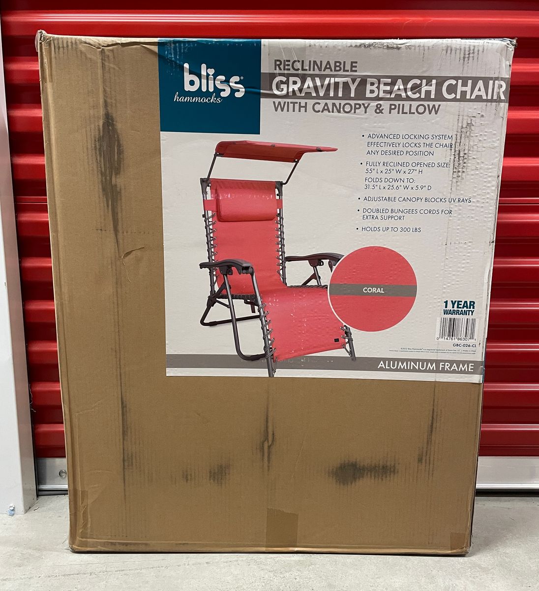 [NEW] Bliss Gravity Beach Chair w/ Canopy & Pillow - Coral
