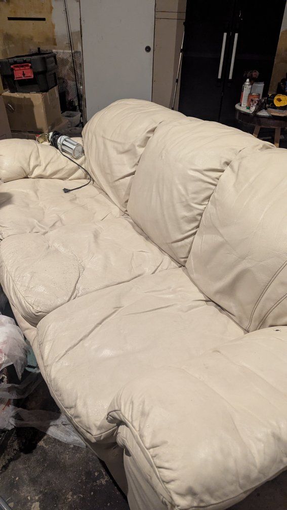 Off-White Leather Couch / Sofa