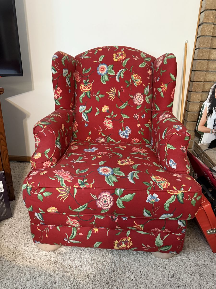 Red Floral Wingback Accent Chair - Upholstered Armchair