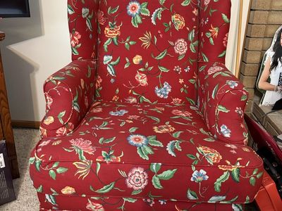 Red Floral Wingback Accent Chair - Upholstered Armchair