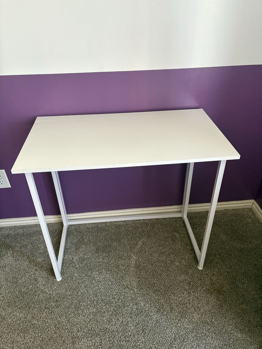 Modern White Folding Desk - Compact Writing & Computer Table