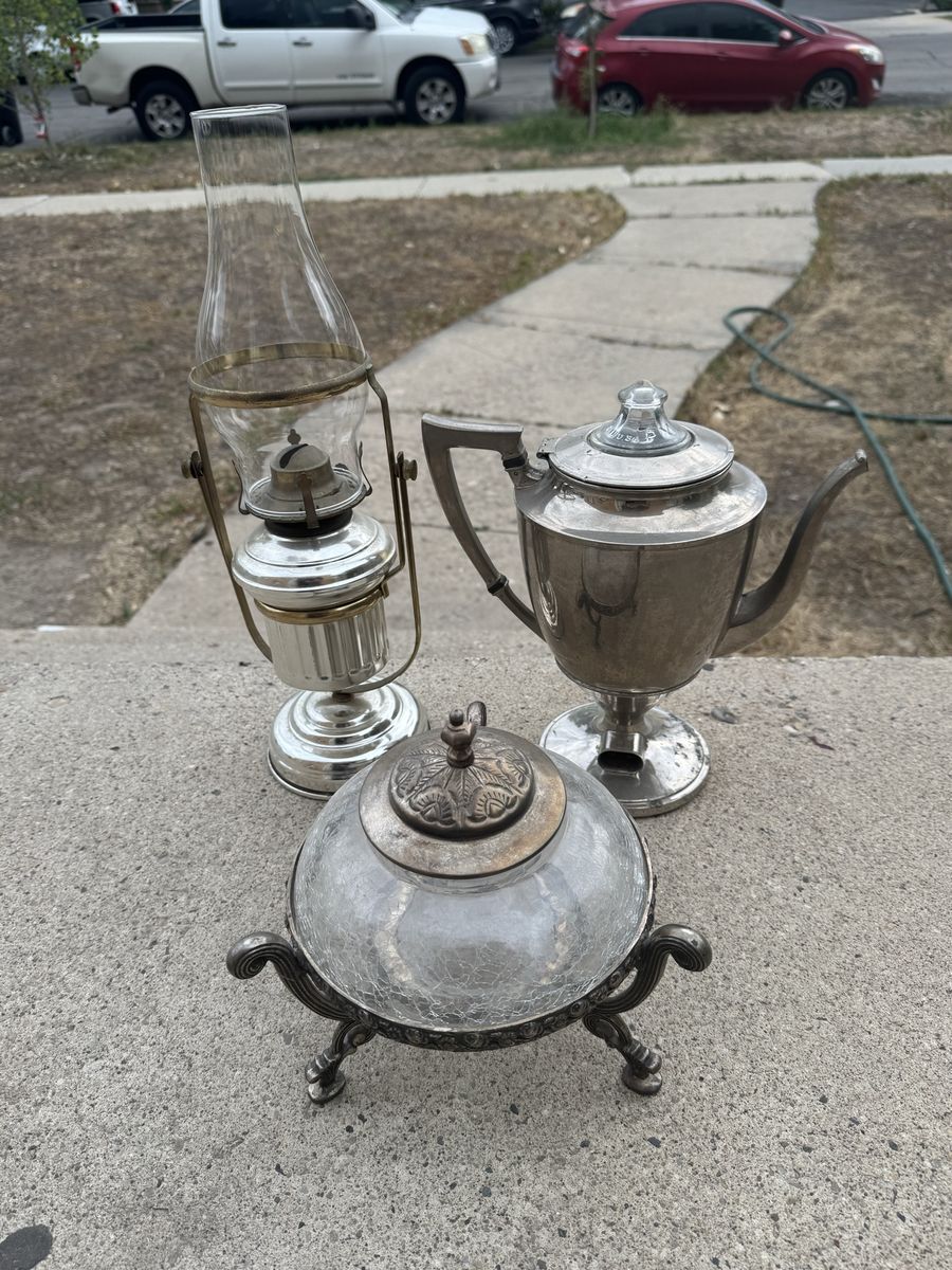 Various antique household items