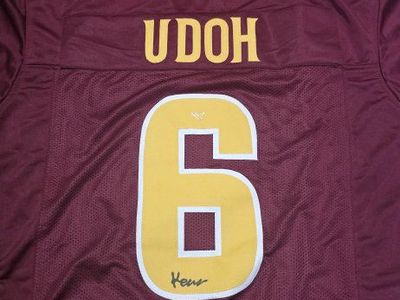 kanye Udoh #6 Maroon/Gold Football Jersey - Fan Apparel autographed 25 obo
