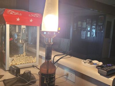 Unique Black Velvet Whiskey Bottle Upcycled Table Lamp, Working Condition