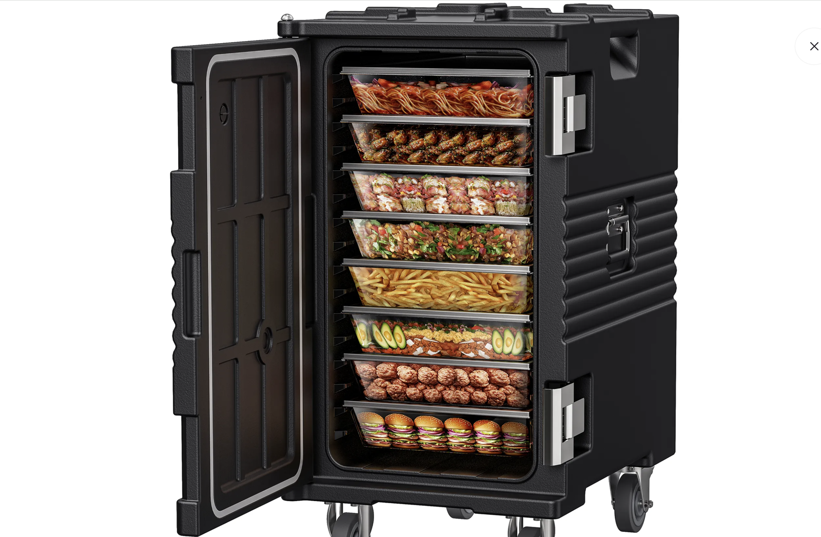 New in box, 127QT Non-Electrical Catering Food Warmers with Swivel Casters, 304 Stainless Steel Door Shaf