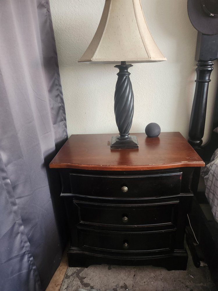 Traditional Wooden Nightstand with 3 Drawers - Two-Tone Dark Black Base and Brown Wood Top