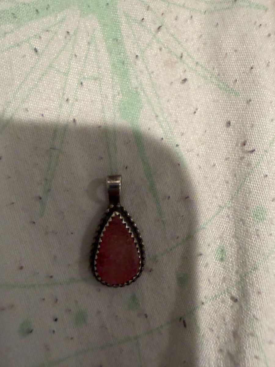 Natural pink Stone pendant, Sterling silver ￼