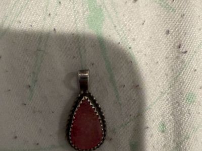 Natural pink Stone pendant, Sterling silver 