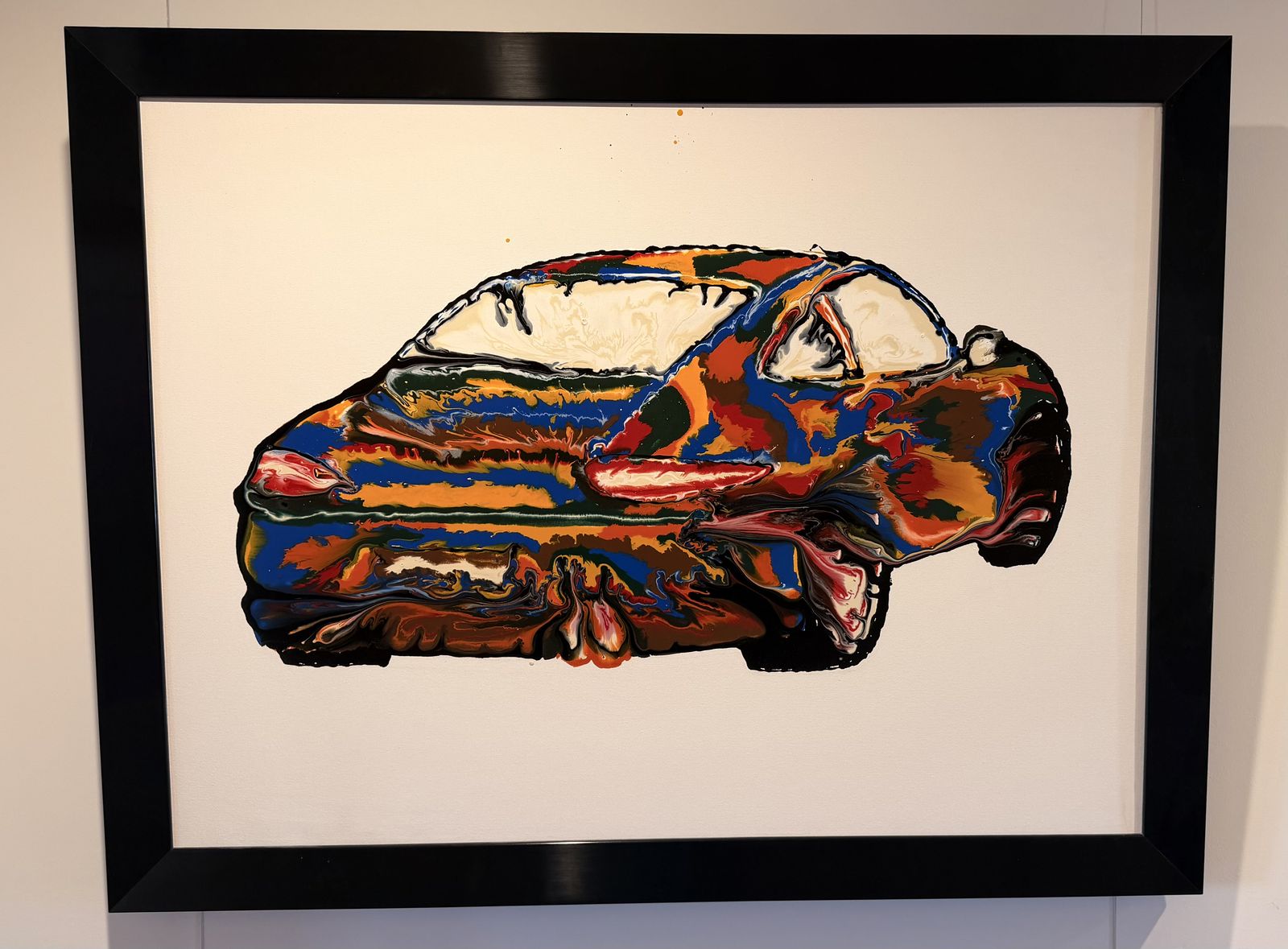 Estate sale - 48" x 36" painting of Porsche with black metallic frame