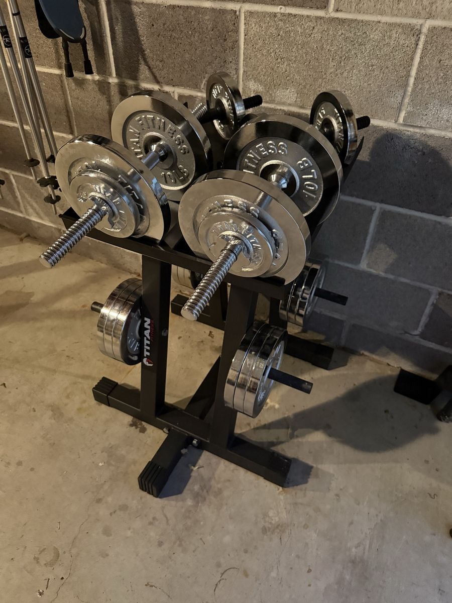 Titan Fitness Adjustable Dumbbell Set with Stand and Chrome Plates 200 lbs
