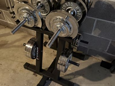 Titan Fitness Adjustable Dumbbell Set with Stand and Chrome Plates 200 lbs
