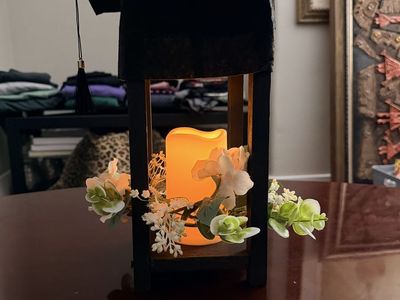 Set of 40 Rustic Black Wooden Lantern Centerpieces with LED Candles & Floral Wreaths