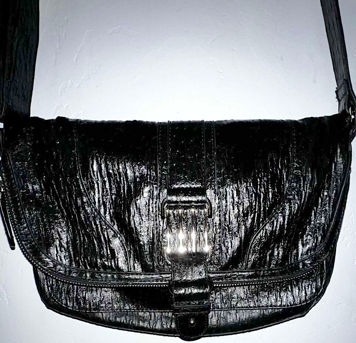 Jessica Simpson Faux Black Leather Fold Over Crossbody | Shoulder Bag - Like New!