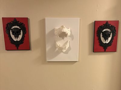 Gothic Vampire Skull 3D Wall Art - Red and Black Canvas Cameo Sculpture Decor