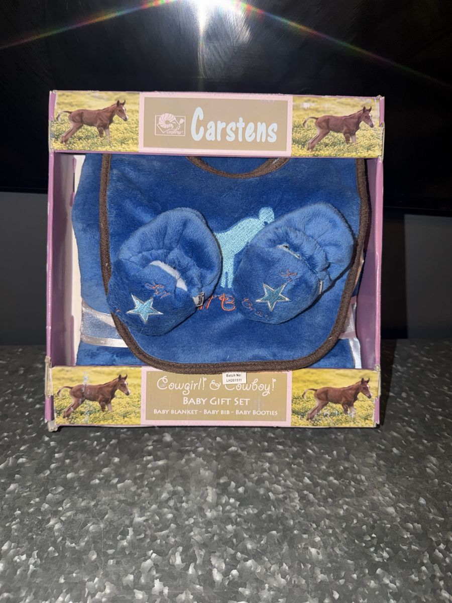 Carstens Cowgirl & Cowboy Baby Gift Set - Blue Blanket, Bib & Booties