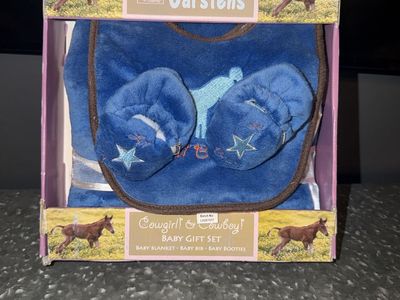 Carstens Cowgirl & Cowboy Baby Gift Set - Blue Blanket, Bib & Booties