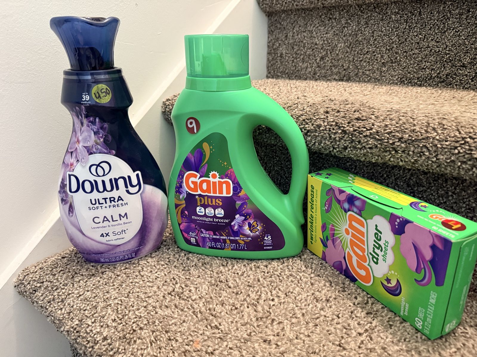 Downy Ultra Calm Fabric Softener & Gain Moonlight Breeze Detergent & Dryer Sheets Set